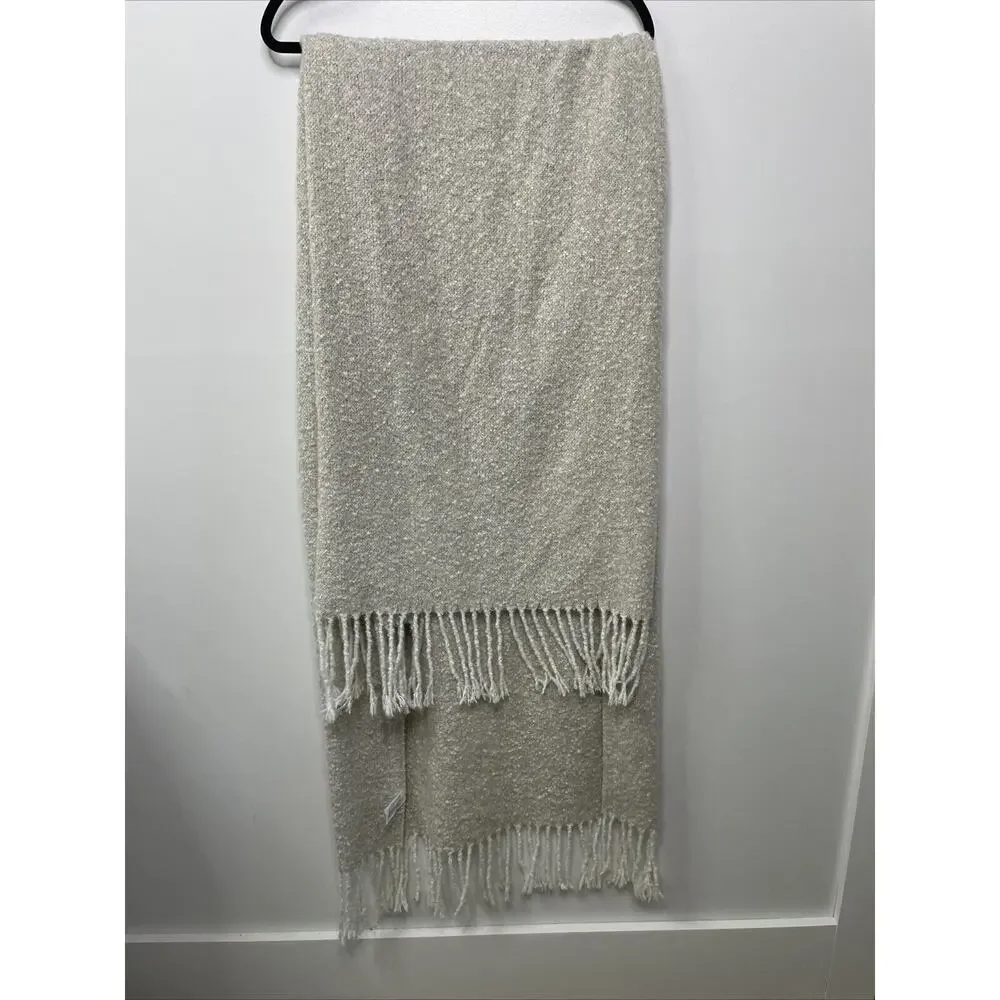 American Eagle Knit Blanket Scarf Wrap Beige Oversize Snuggle Fringe Cottagecore